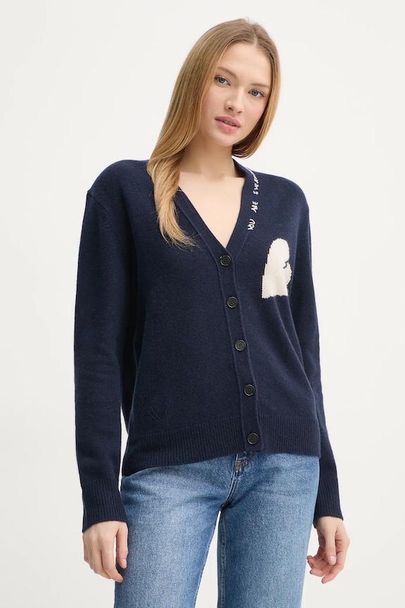 ZADIG&VOLTAIRE kardigan kaszmirowy aplikacja granatowy KWCA01615.404