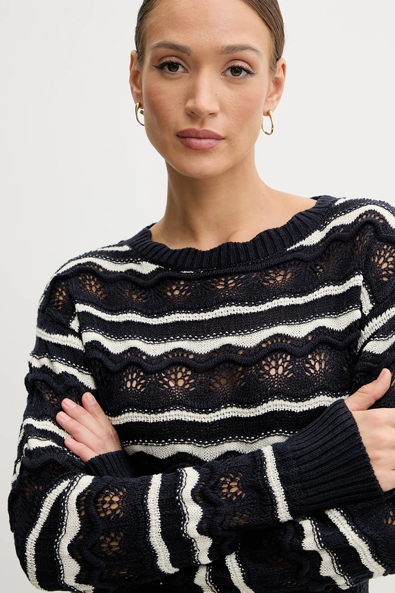 Πουλόβερ από λινό μείγμα Guess VALERIE σκούρο μπλε W5GR35.Z3NJ0