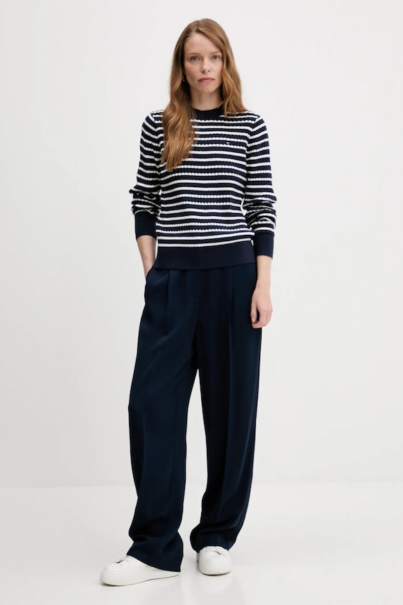 Βαμβακερό πουλόβερ Tommy Hilfiger WW0WW44993 σκούρο μπλε SS26