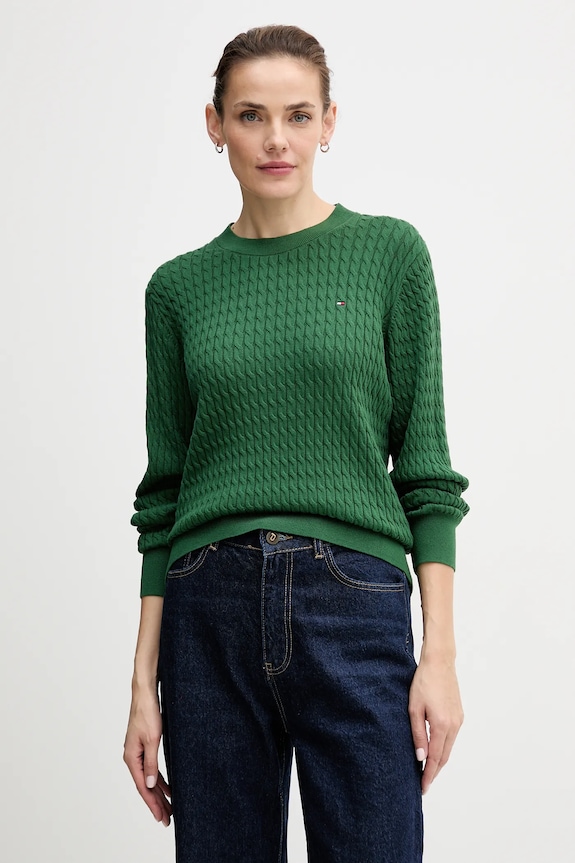 Памучен пуловер Tommy Hilfiger памук зелен WW0WW44993