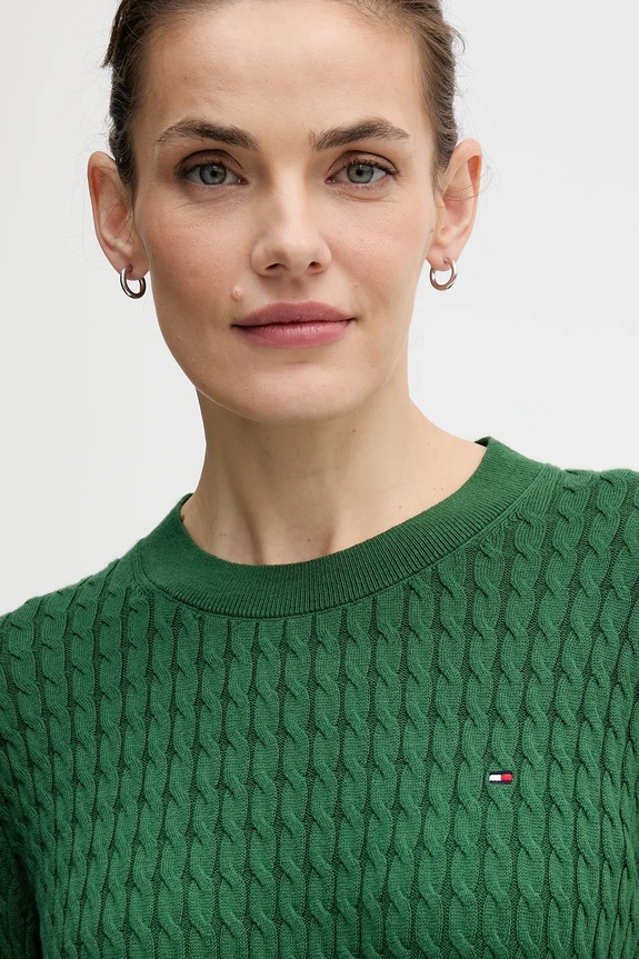 Памучен пуловер Tommy Hilfiger зелен WW0WW44993
