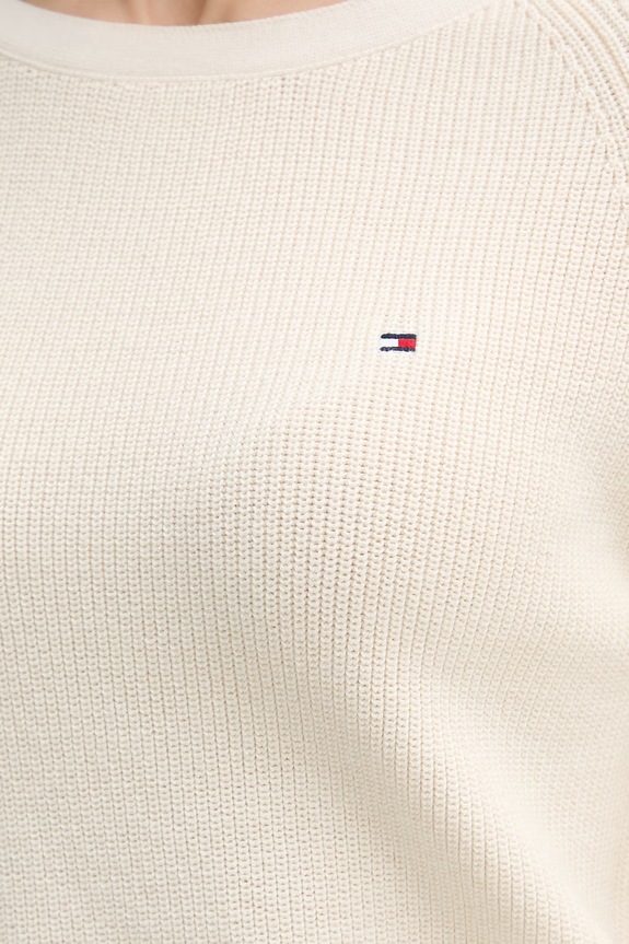 Tommy Hilfiger női pamut pulóver WW0WW44975 bézs