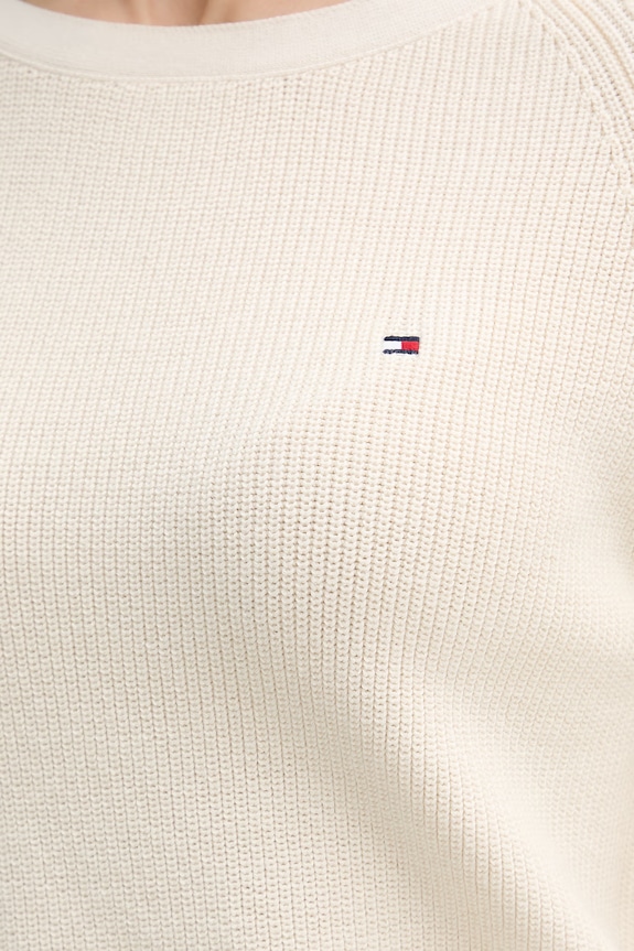 Tommy Hilfiger női pamut pulóver WW0WW44975 bézs