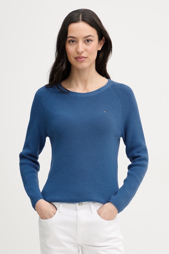 Tommy Hilfiger női pamut pulóver kék WW0WW44975