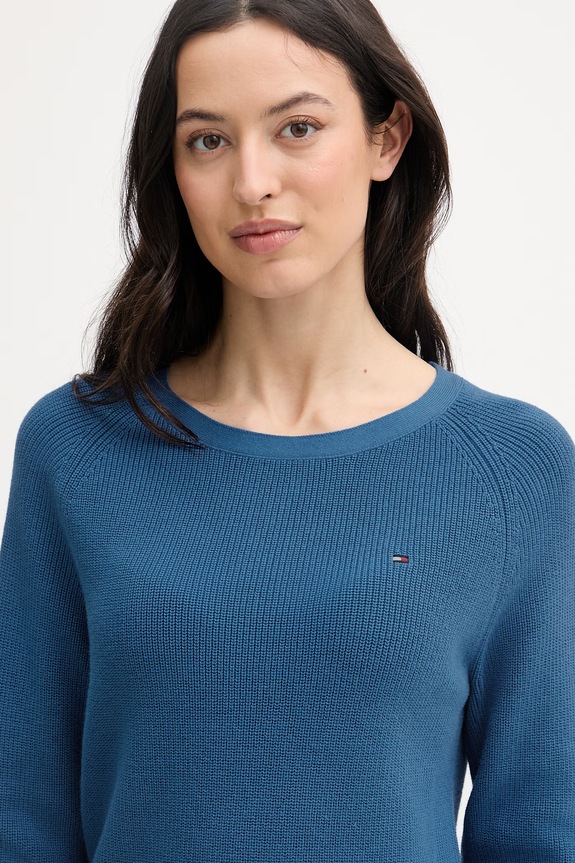 Tommy Hilfiger női pamut pulóver kék WW0WW44975