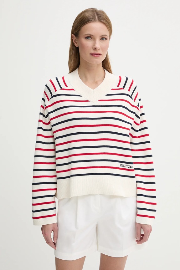 Tommy Hilfiger pamut pulóver pamut bézs WW0WW45401