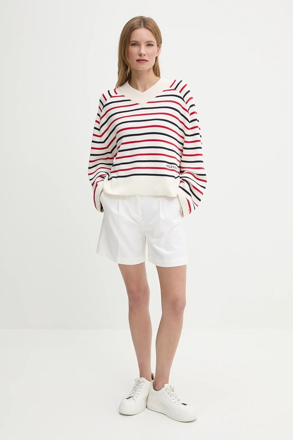 Tommy Hilfiger pamut pulóver WW0WW45401 bézs SS25