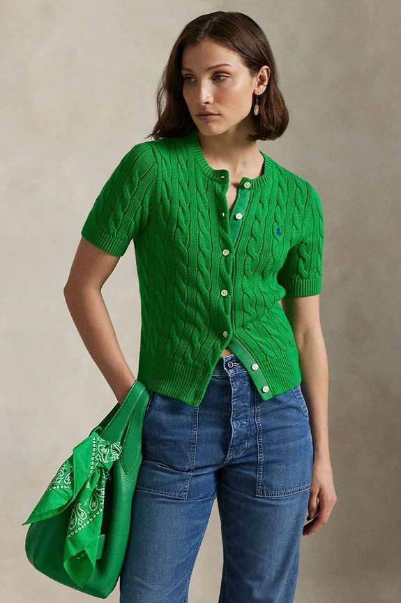Polo Ralph Lauren kardigán dámsky bavlnený zelená 211966720