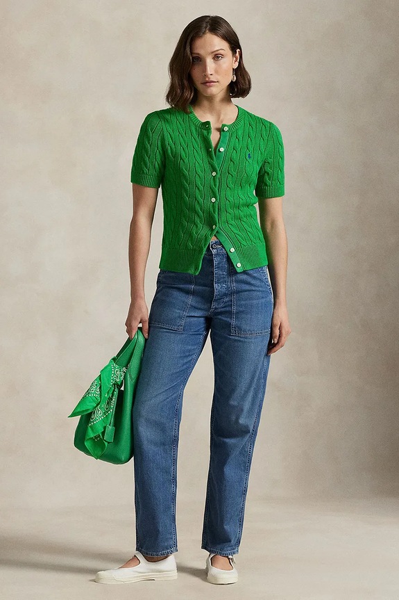 Oblečenie Polo Ralph Lauren kardigán dámsky bavlnený 211966720 zelená