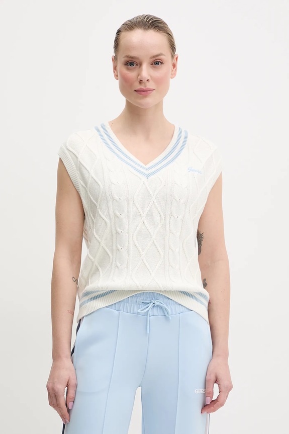 Prsluk Guess V izrez bež V5GR00.Z3FB1