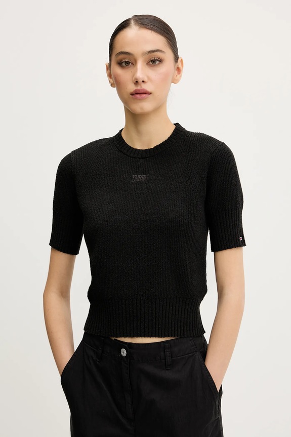 Tommy Jeans pulóver sima fekete DW0DW20380