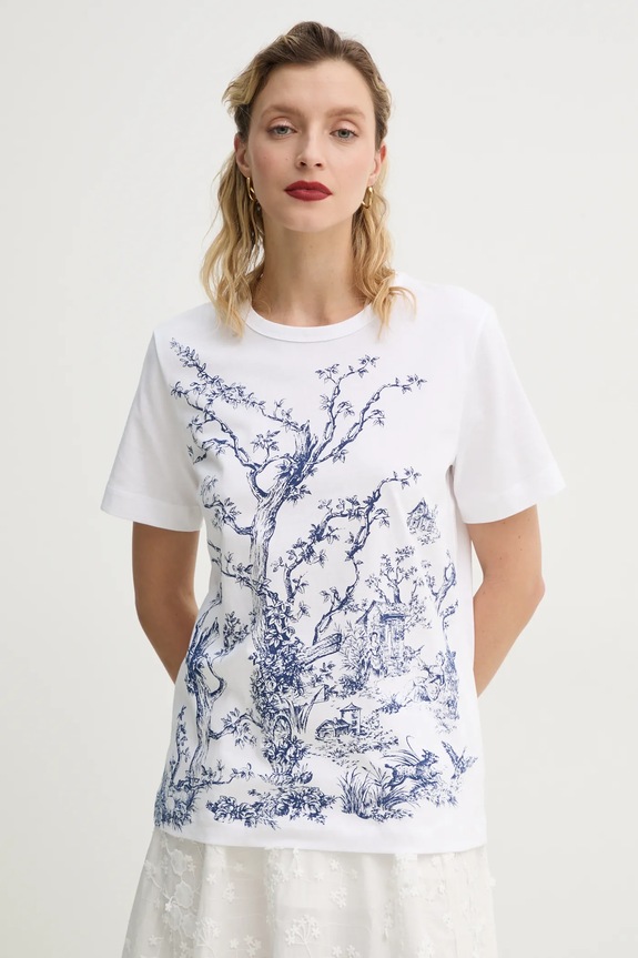 MUNTHE tricou din bumbac FEDELIO cu modele alb 251110025160