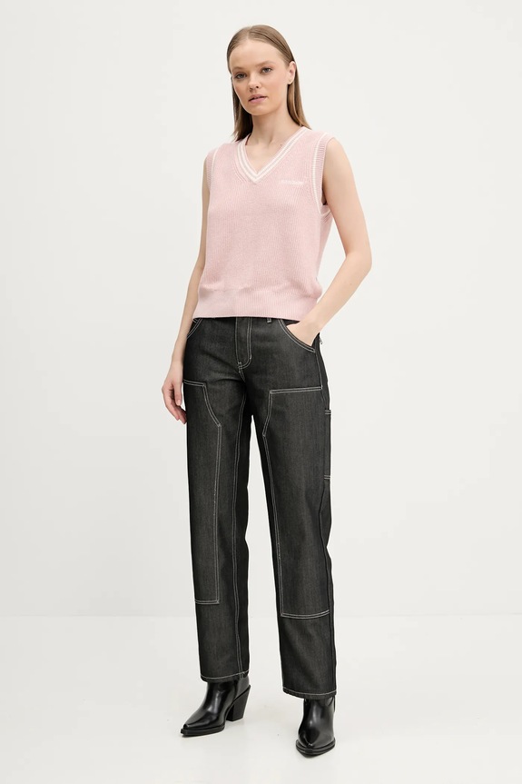 Βαμβακερό γιλέκο Guess Jeans W5GR02.Z3HM1 ροζ SS25