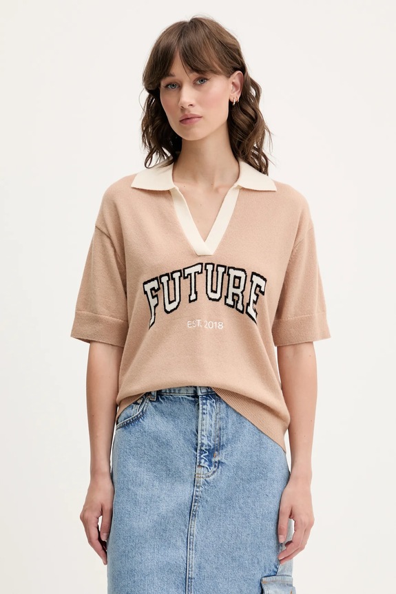 FROM FUTURE maglione in cachemirie scollo a V beige WPP02646