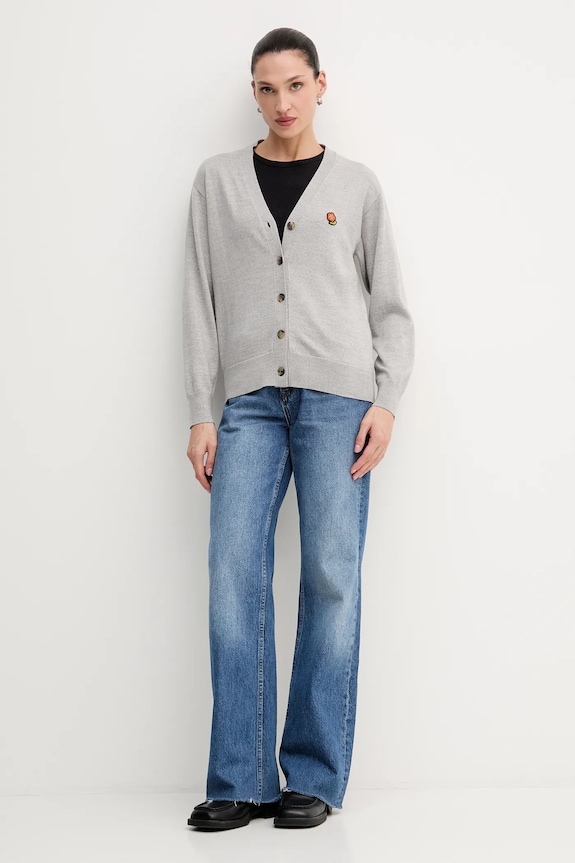 Kenzo kardigan wełniany Pop FF52CA4833LB.93 szary SS25