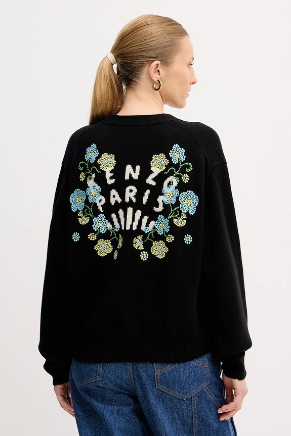 Vlnený kardigán Kenzo Jungle Flower vlna čierna FF52CA4993CN.99J