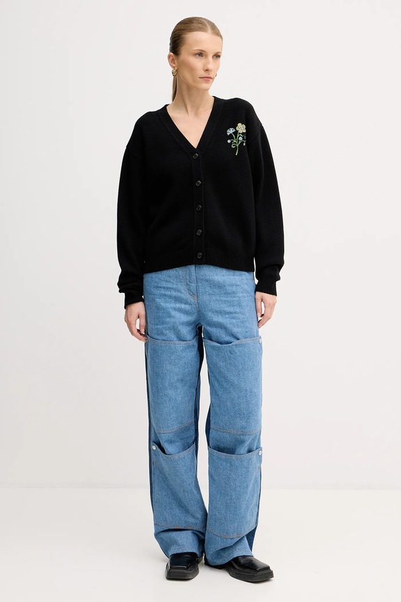 Vlnený kardigán Kenzo Jungle Flower FF52CA4993CN.99J čierna SS25