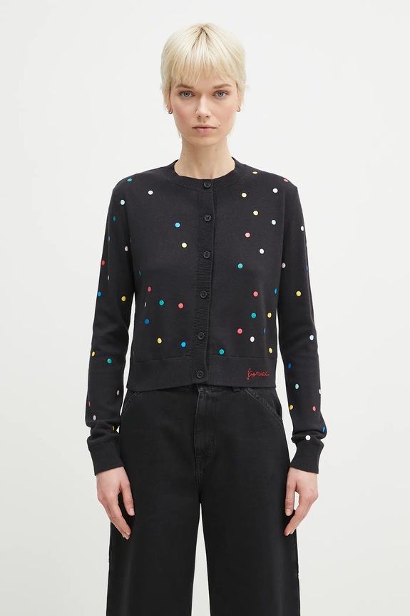 Fiorucci cardigan din lână Confetti Dot Print Logo fixat negru W02SPKCA337KN03BK01