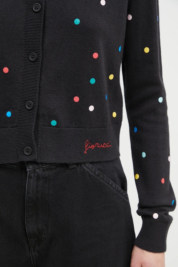 Vuneni kardigan Fiorucci Confetti Dot Print Logo crna W02SPKCA337KN03BK01