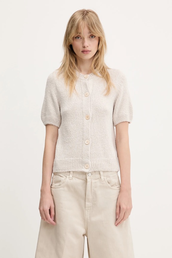 Our Legacy kardigan jedwabny Shrunken Cardigan gładkie beżowy W2253SO