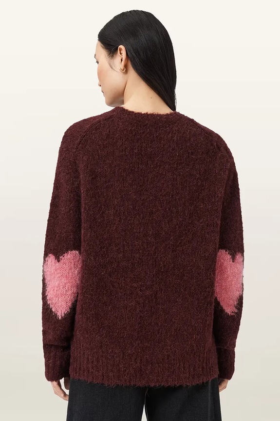 AllSaints sweter z dodatkiem wełny LUVHEART W078KC czerwony SS26