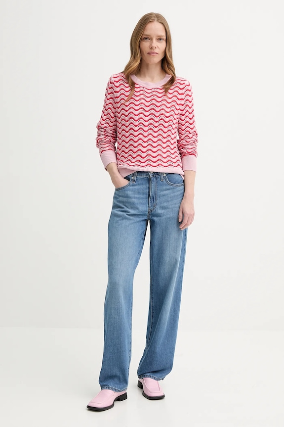 Levi's pamut pulóver FLORENCE PNTLLE SWEATER 0012O rózsaszín SS25