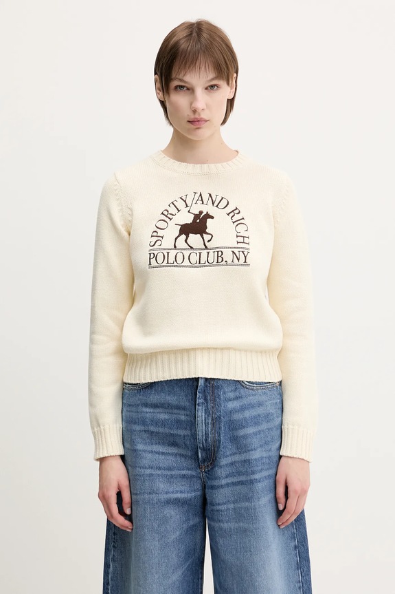 Sporty & Rich cotton jumper Polo Club Knitted medium thickness beige WS065612252CR01