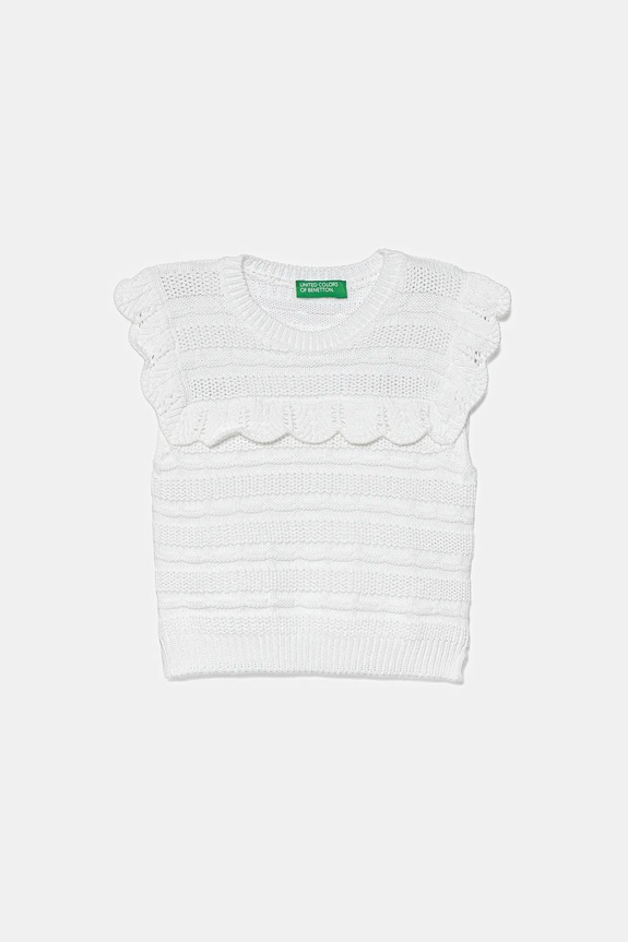 United Colors of Benetton vestă din bumbac pentru copii uni alb 1077G100V.P.Seasonal