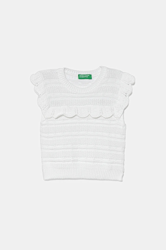 United Colors of Benetton vestă din bumbac pentru copii uni alb 1077G100V.P.Seasonal