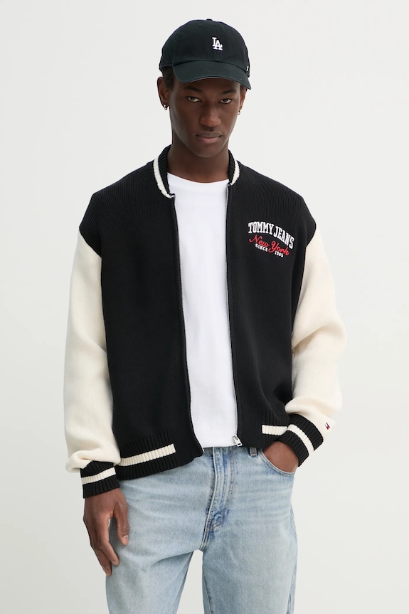 Tommy Jeans kardigan bawełniany aplikacja czarny DM0DM20306