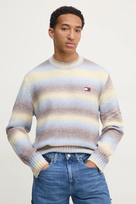 Sveter Tommy Jeans s prímesou vlny modrá DM0DM20298
