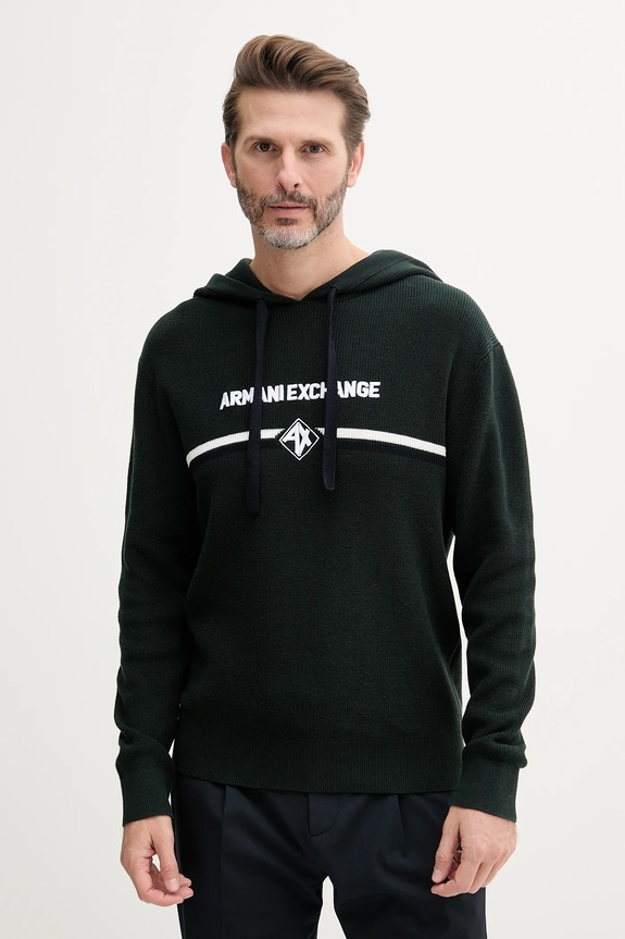Armani Exchange maglione in cotone scollo a colletto alto verde XM000180.AF11960