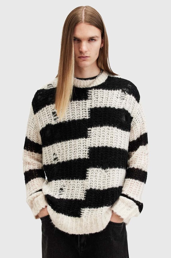 AllSaints sweter wełniany PIP okrągły biały M025KB