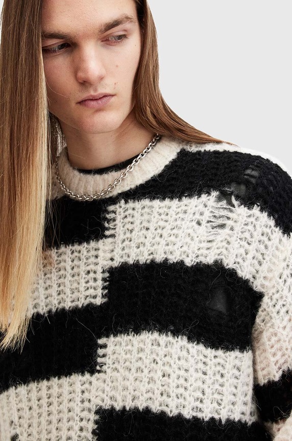 AllSaints sweter wełniany PIP M025KB biały SS25