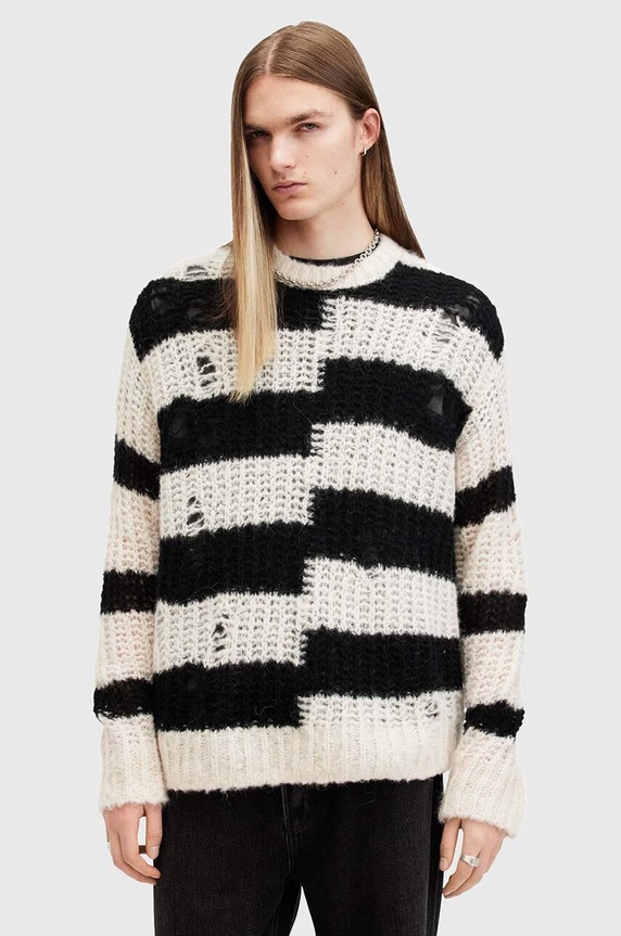 AllSaints sweter wełniany PIP M025KB biały