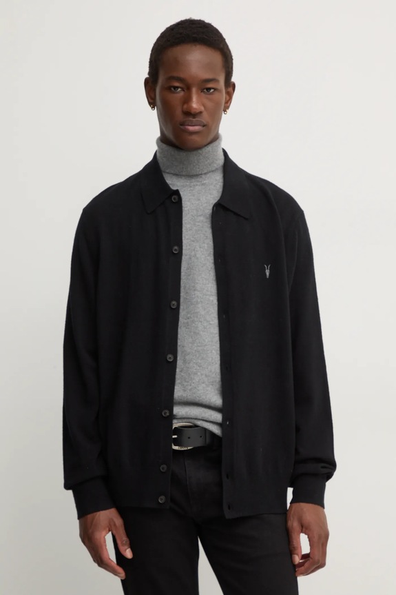 AllSaints kardigan wełniany KILBURN wełna czarny M088KB