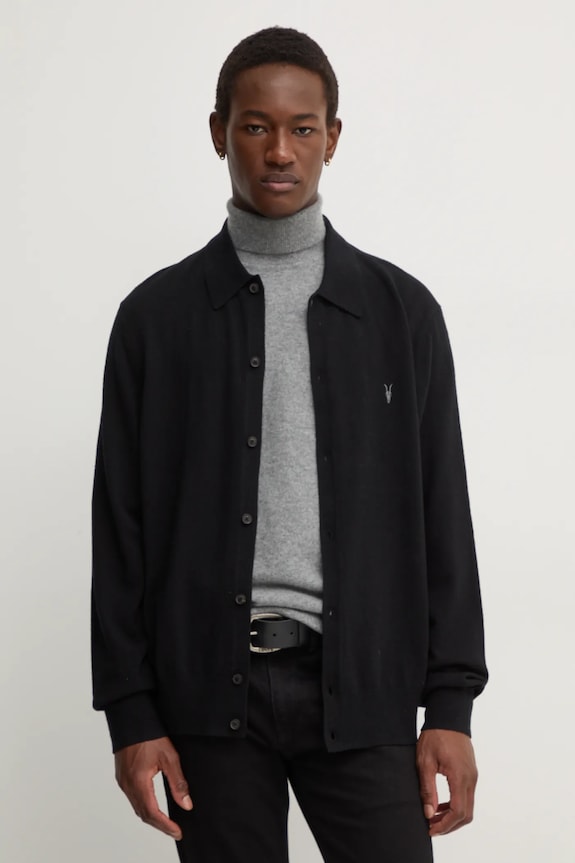 AllSaints kardigan wełniany KILBURN wełna czarny M088KB