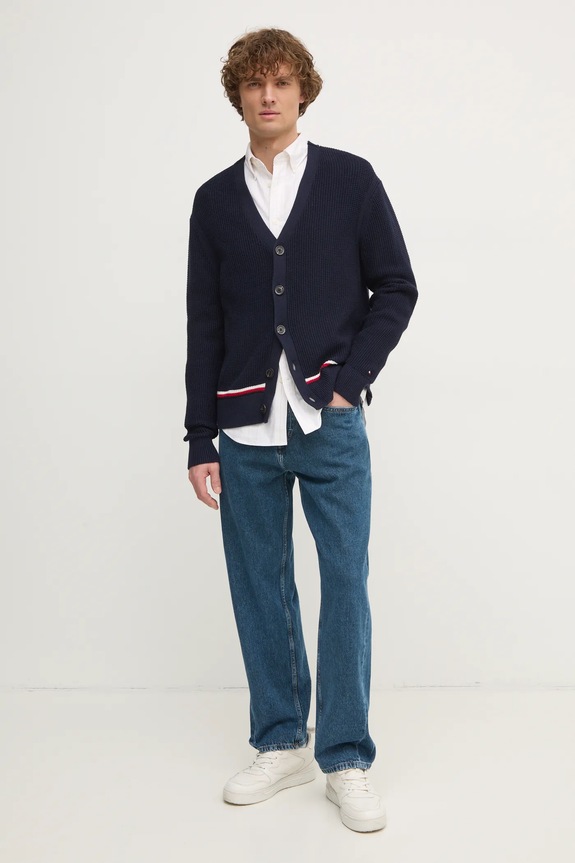 Tommy Hilfiger kardigan bawełniany MW0MW38087 granatowy SS25