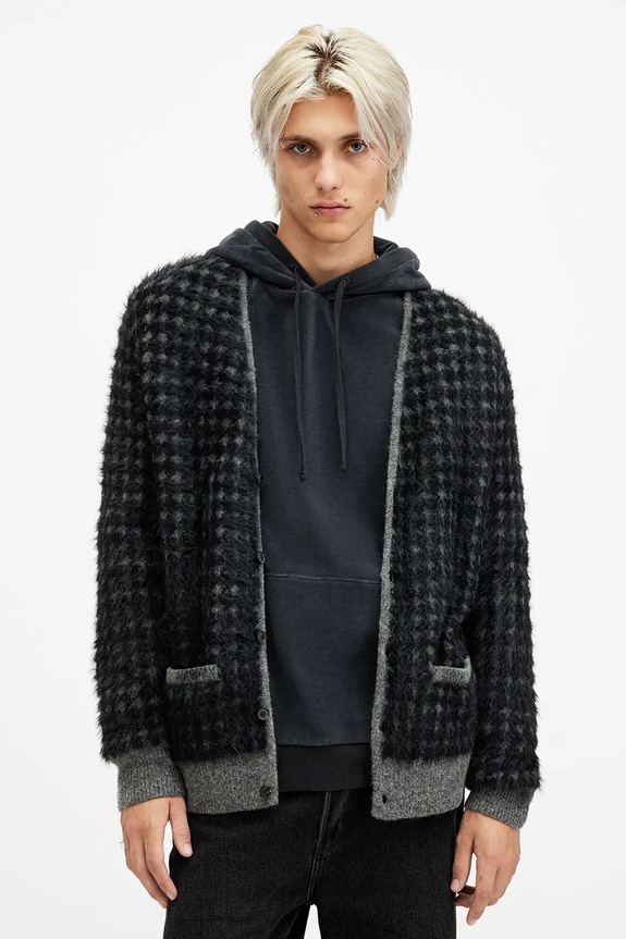 AllSaints kardigan z domieszką wełny EDGAR szpic czarny M041KB
