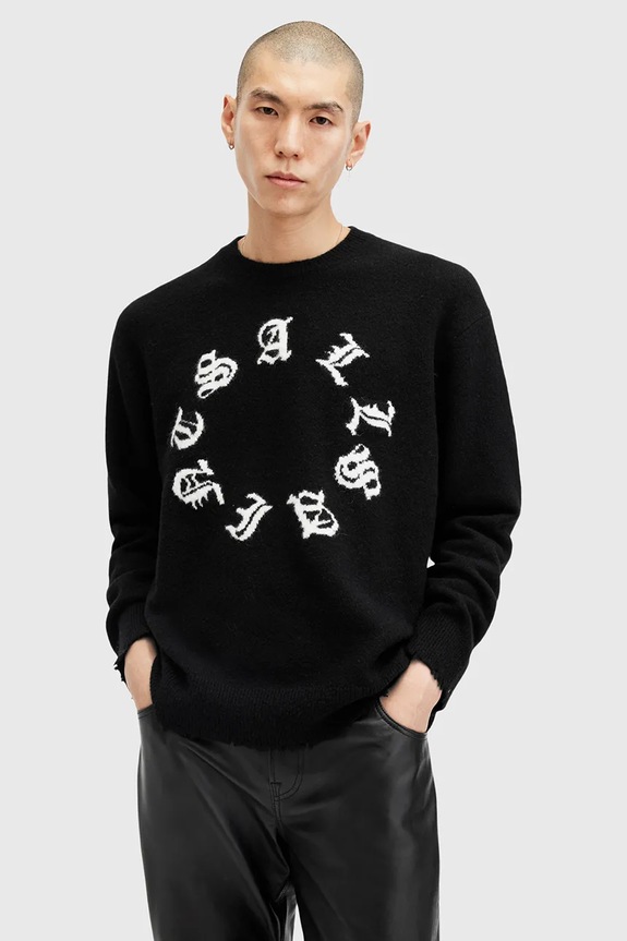 Светр з домішкою вовни AllSaints SCRIPTURE з додаванням вовни чорний M064KB