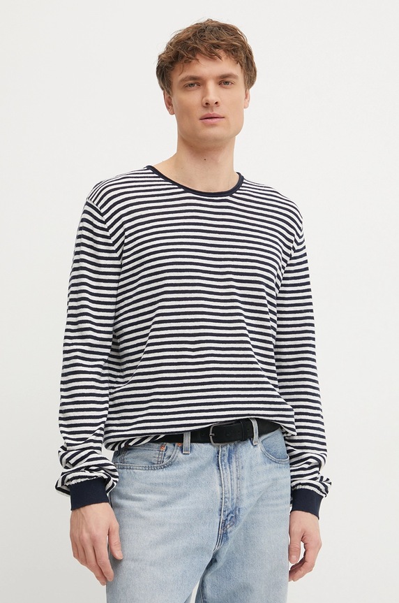 Pepe Jeans vászonkeverék pulóver LAYNE STRIPES mintás sötétkék PM702508