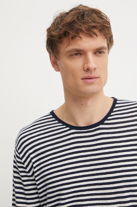Pepe Jeans vászonkeverék pulóver LAYNE STRIPES sötétkék PM702508