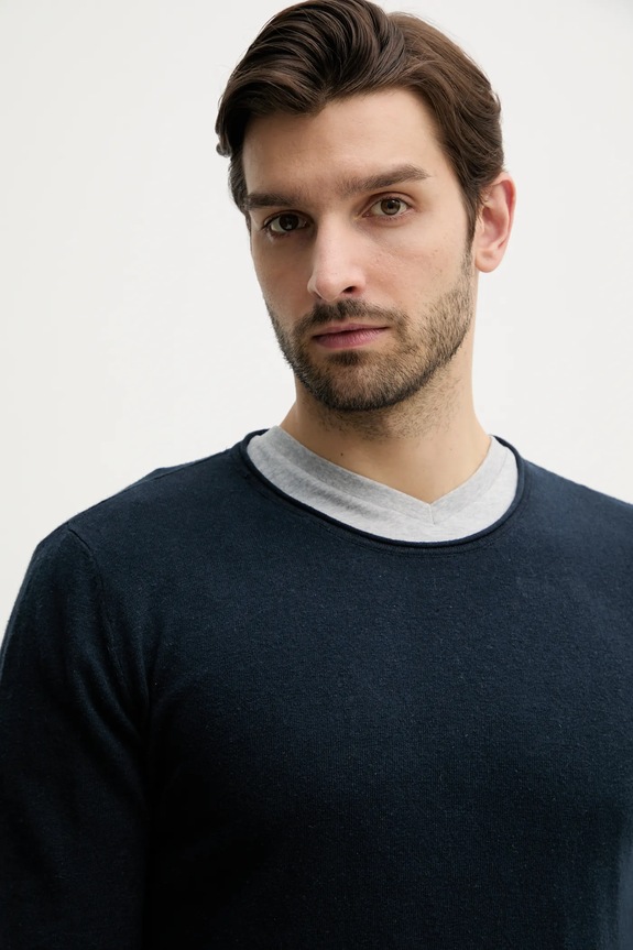 Πουλόβερ από λινό μείγμα Pepe Jeans LAYNE σκούρο μπλε PM702519