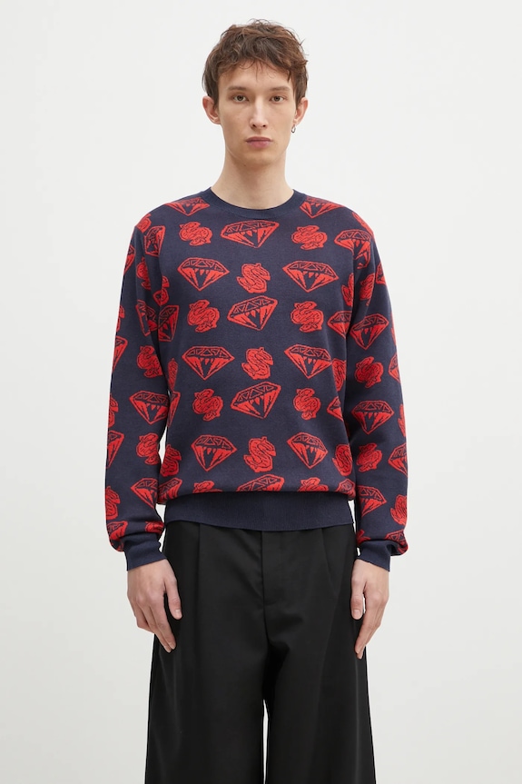 Светр з домішкою вовни Billionaire Boys Club Diamonds & Dollars Knitted Jumper круглий виріз темно-синій B24223