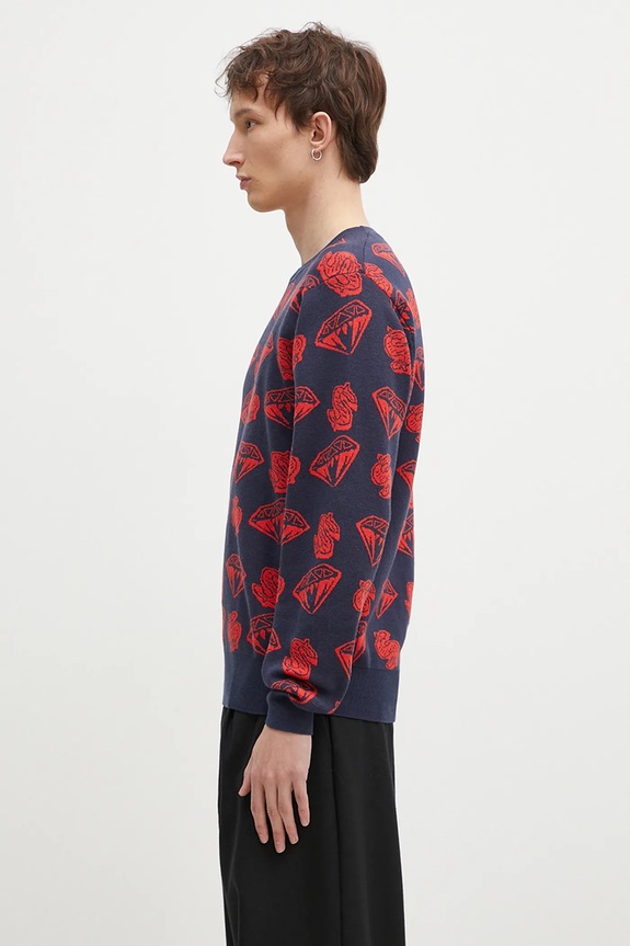 Светр з домішкою вовни Billionaire Boys Club Diamonds & Dollars Knitted Jumper B24223 темно-синій SS25