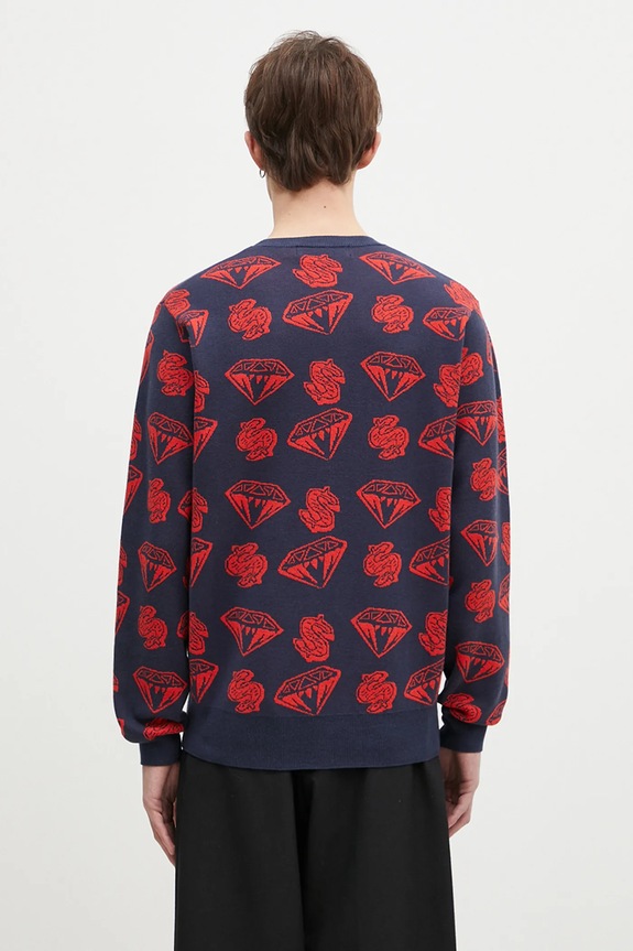 Ruházat Billionaire Boys Club gyapjúkeverék pulóver Diamonds & Dollars Knitted Jumper B24223 sötétkék