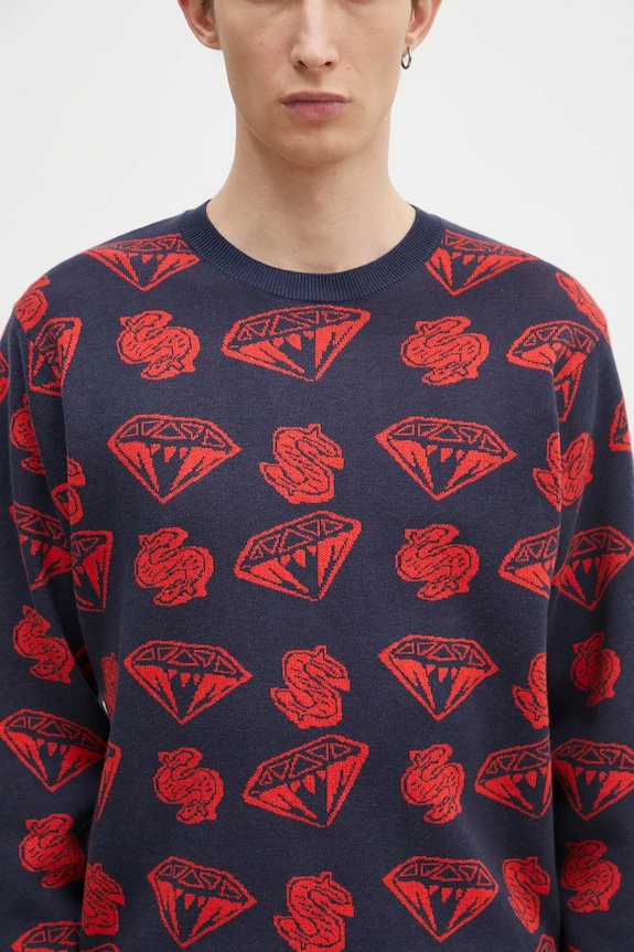 Billionaire Boys Club gyapjúkeverék pulóver Diamonds & Dollars Knitted Jumper sötétkék B24223