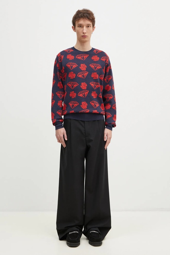 Billionaire Boys Club gyapjúkeverék pulóver Diamonds & Dollars Knitted Jumper B24223 sötétkék