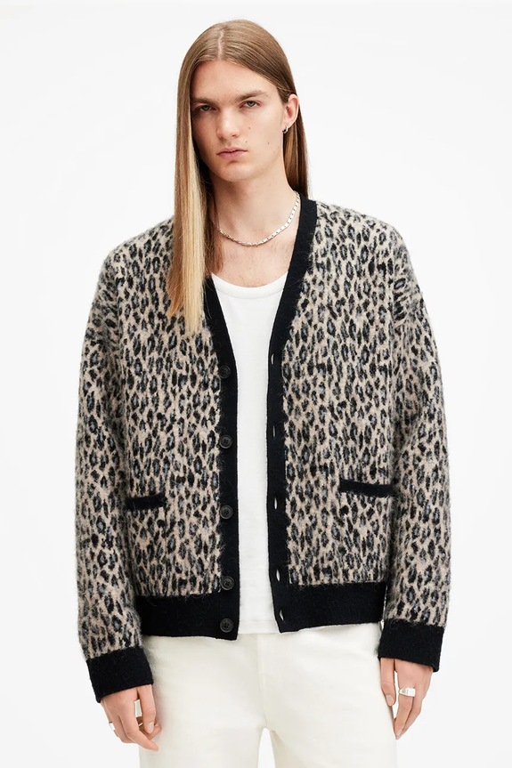 AllSaints kardigan z domieszką wełny NEKO szpic beżowy M096KB