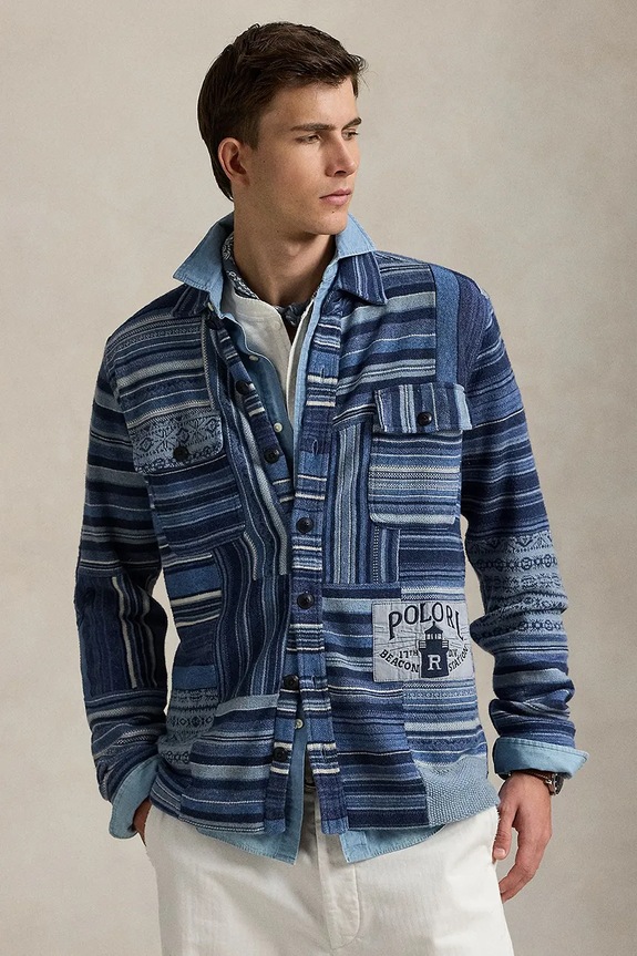 Ζακέτα με λινό μείγμα Polo Ralph Lauren βαμβάκι μπλε 710963961